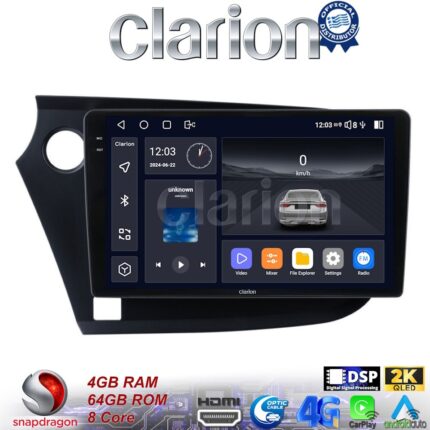 CLARION GL74381 Οθόνη OEM Multimedia Αυτοκινήτου για HONDA INSIGHT 2009>2014 (CarPlay/AndroidAuto/BT/GPS/WIFI/GPRS)
