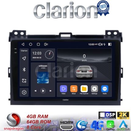 CLARION GL74384 Οθόνη OEM Multimedia Αυτοκινήτου για TOYOTA LANDCRUISER J100 2003>2009   (CarPlay/AndroidAuto/BT/GPS/WIFI/GPRS)